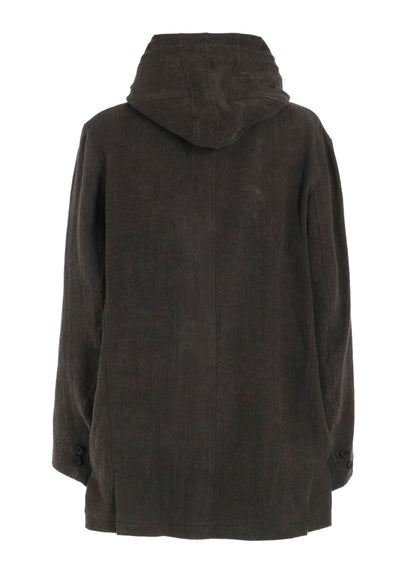 INK-DYED LINEN-WOOL VIYELLA HOODED JACKET