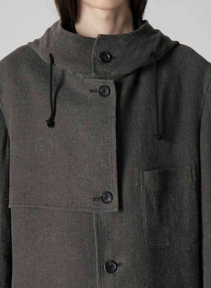 INK-DYED LINEN-WOOL VIYELLA HOODED JACKET