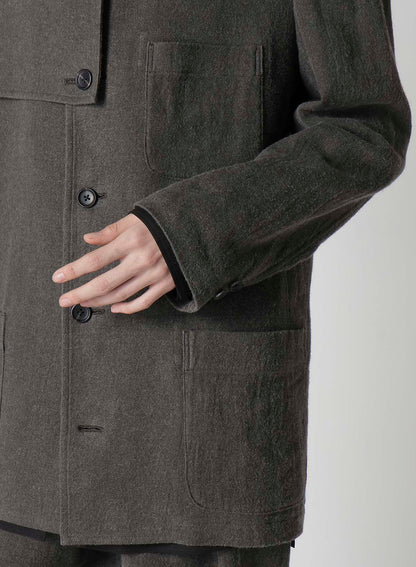 INK-DYED LINEN-WOOL VIYELLA HOODED JACKET