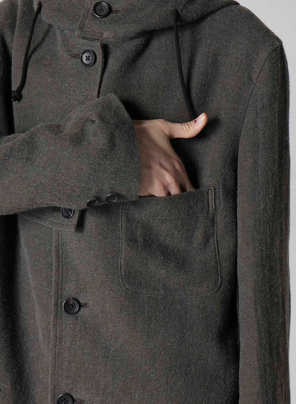 INK-DYED LINEN-WOOL VIYELLA HOODED JACKET