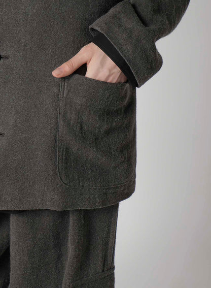 INK-DYED LINEN-WOOL VIYELLA HOODED JACKET