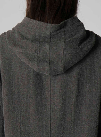 INK-DYED LINEN-WOOL VIYELLA HOODED JACKET