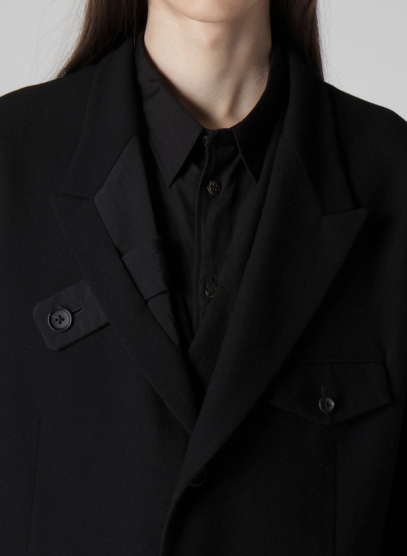 FLANNEL & NYLON RIPSTOP JACKET WITH LAPEL TAB AND UTILITY POCKETS