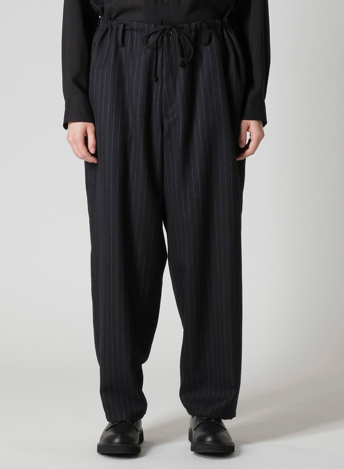 STRIPED SERGE WIDE-LEG DRAWSTRING PANTS