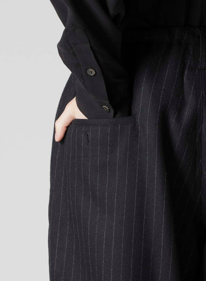 STRIPED SERGE WIDE-LEG DRAWSTRING PANTS
