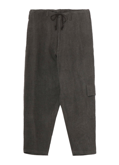 INK-DYED LINEN-WOOL VIYELLA SIDE TUCK STRING PANTS