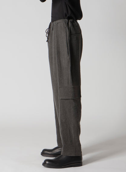 INK-DYED LINEN-WOOL VIYELLA SIDE TUCK STRING PANTS