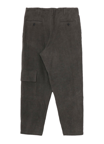 INK-DYED LINEN-WOOL VIYELLA SIDE TUCK STRING PANTS