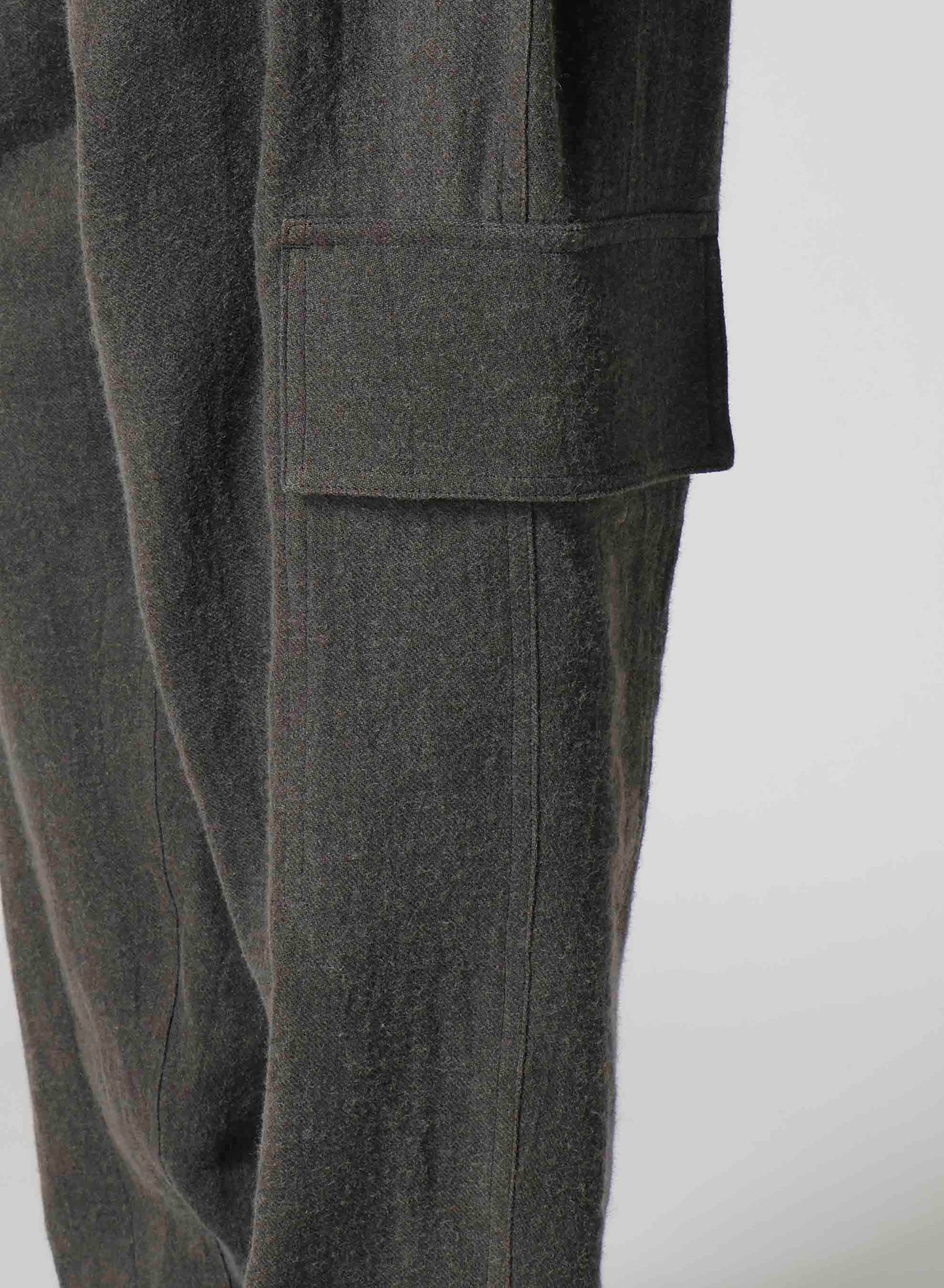 INK-DYED LINEN-WOOL VIYELLA SIDE TUCK STRING PANTS