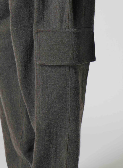 INK-DYED LINEN-WOOL VIYELLA SIDE TUCK STRING PANTS