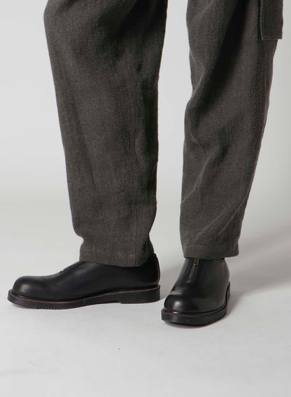 INK-DYED LINEN-WOOL VIYELLA SIDE TUCK STRING PANTS