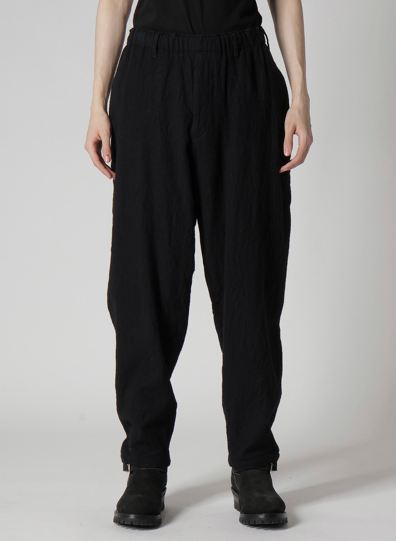 90s Y’s for men Wide Trousers Y's for men × MASSES】SHRINK SERGE WAIST ELASTIC PANTS – THE SHOP