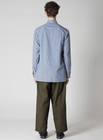 CHAIN STITCH CHAMBRAY SHIRT WITH STAND COLLAR