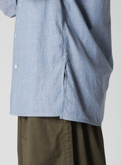 CHAIN STITCH CHAMBRAY SHIRT WITH STAND COLLAR