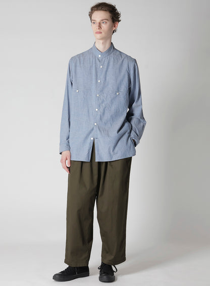 CHAIN STITCH CHAMBRAY SHIRT WITH STAND COLLAR