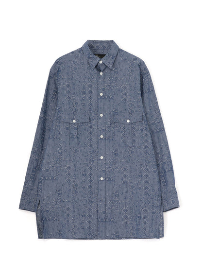 DUNGAREE JACQUARD PATTERN SHIRT WITH TUCK COLLAR