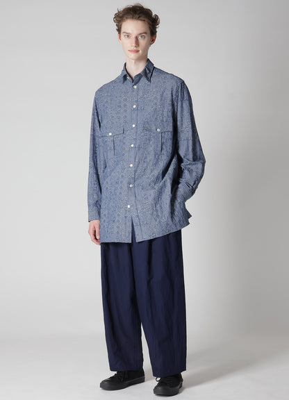 DUNGAREE JACQUARD PATTERN SHIRT WITH TUCK COLLAR