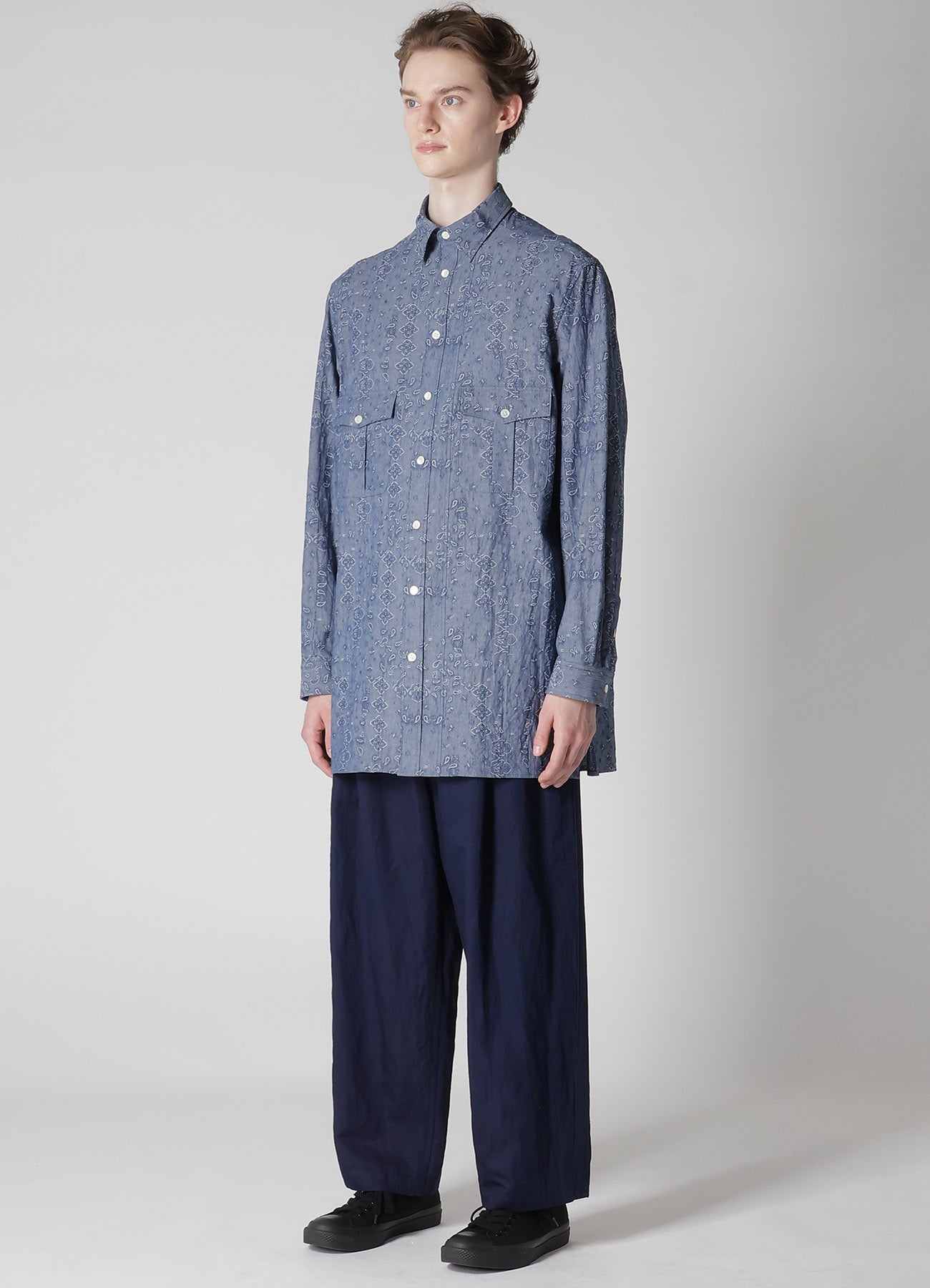 DUNGAREE JACQUARD PATTERN SHIRT WITH TUCK COLLAR