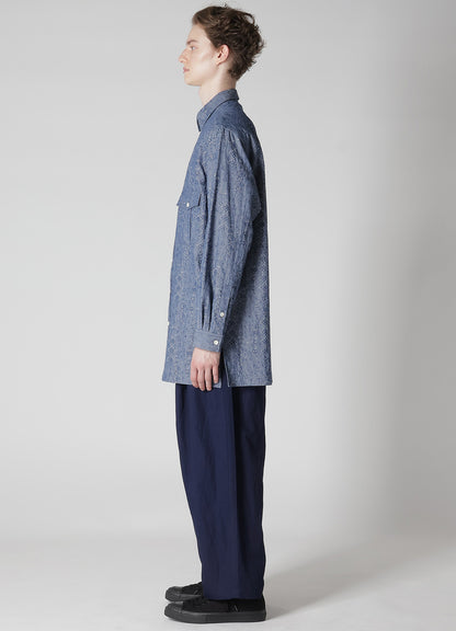 DUNGAREE JACQUARD PATTERN SHIRT WITH TUCK COLLAR