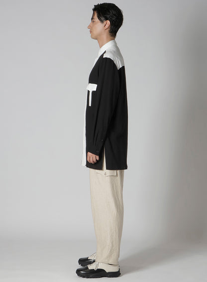 MONOCHROME PANEL TUCK COLLAR SHIRT