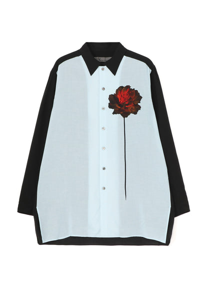 CELLULOSE LAWN SHIRT WITH ONE RED FLOWER