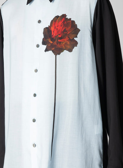 CELLULOSE LAWN SHIRT WITH ONE RED FLOWER