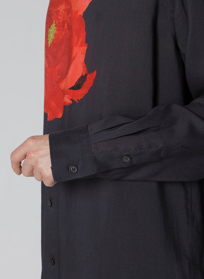 DEEP BLACK BIG SHIRT WITH LARGE RED FLOWER