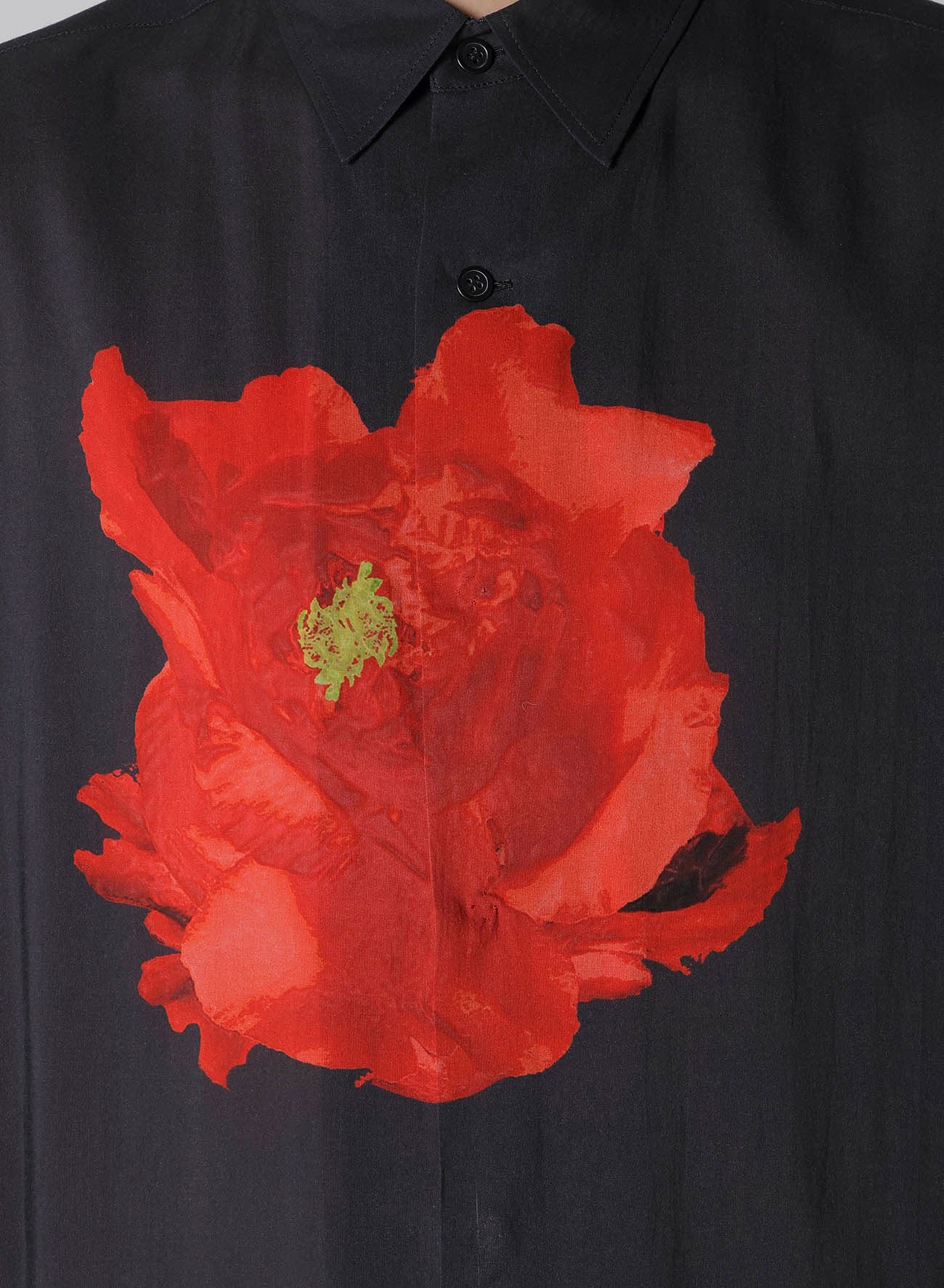 DEEP BLACK BIG SHIRT WITH LARGE RED FLOWER