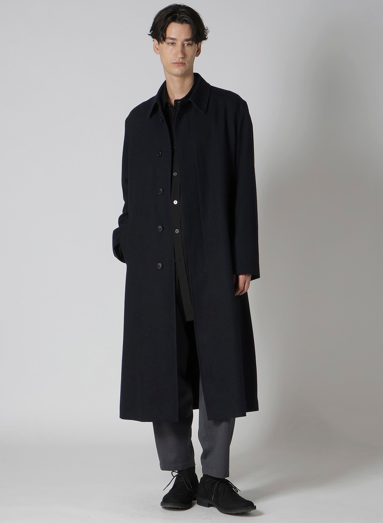 WOOL NYLON FLANNEL SOUTIEN COLLAR COAT