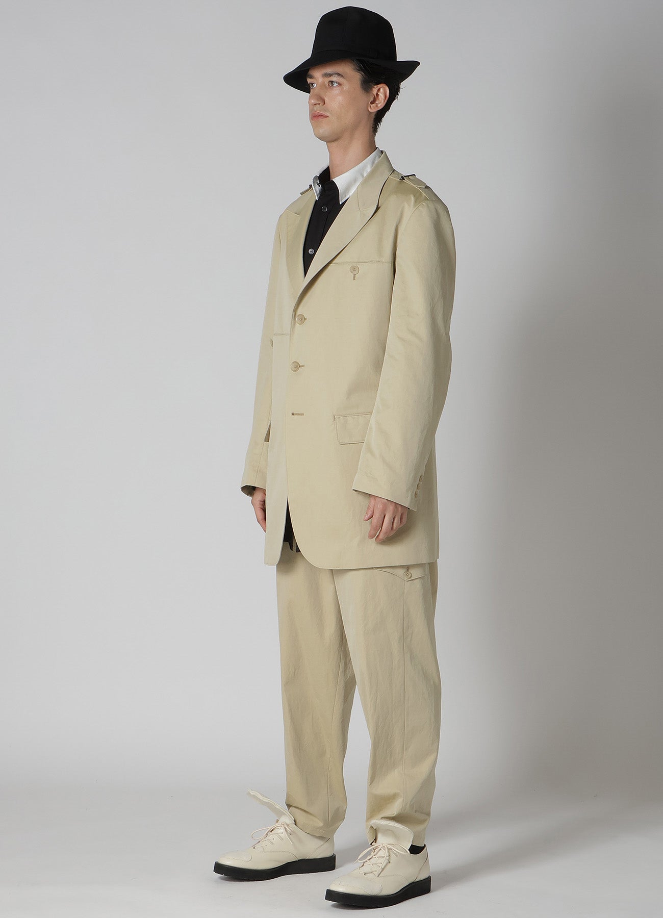 COTTON GABARDINE JACKET WITH SHOULDER BUCKLE PEAKED