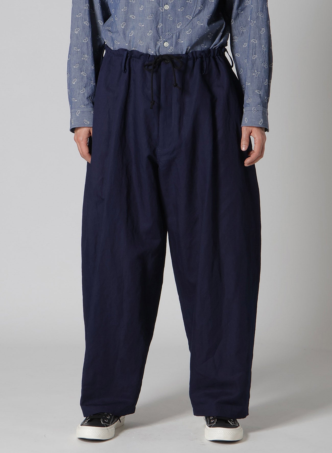 COTTON FLAX DENIM STRING PANTS