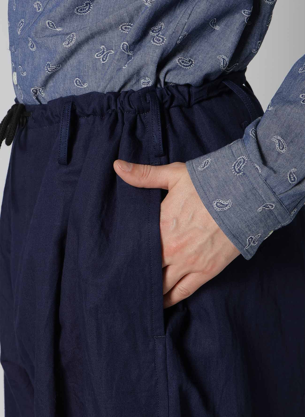 COTTON FLAX DENIM STRING PANTS