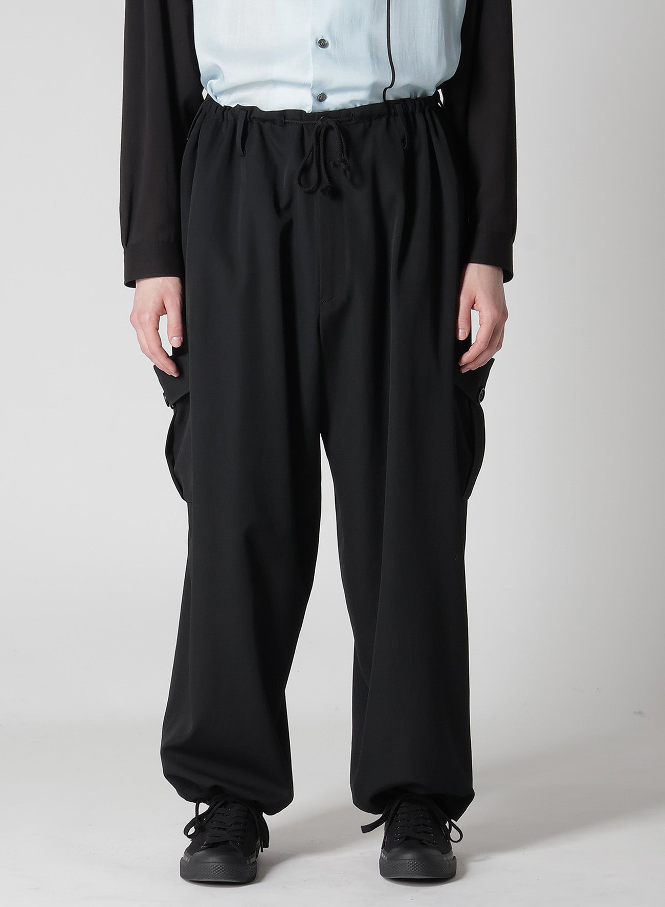 GABARDINE STRING PANTS WITH SIDE OUT POCKET