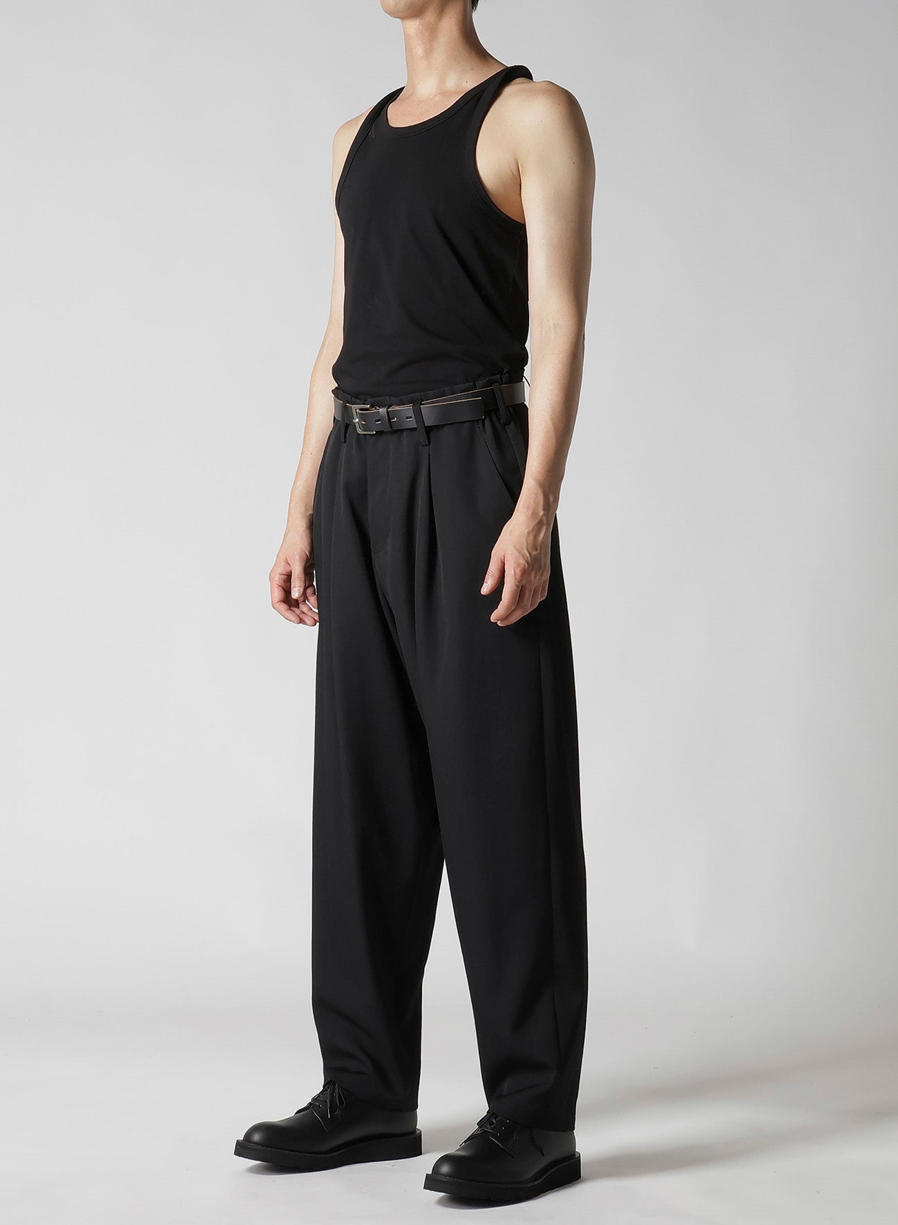 WOOL GABARDINE WAIST STRING PANTS