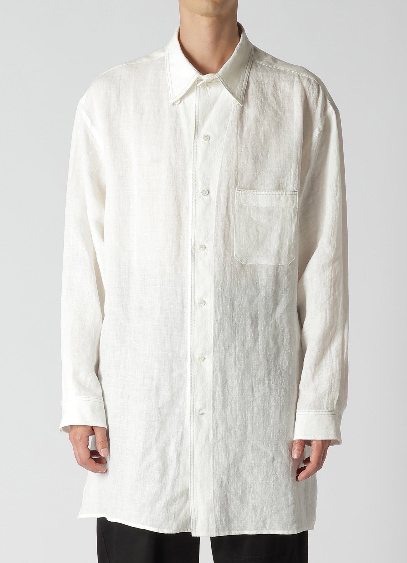 WHITE 60 LINEN LAWN SHIRT WITH DESIGN COLLAR AND COLOR COMBI STITCH