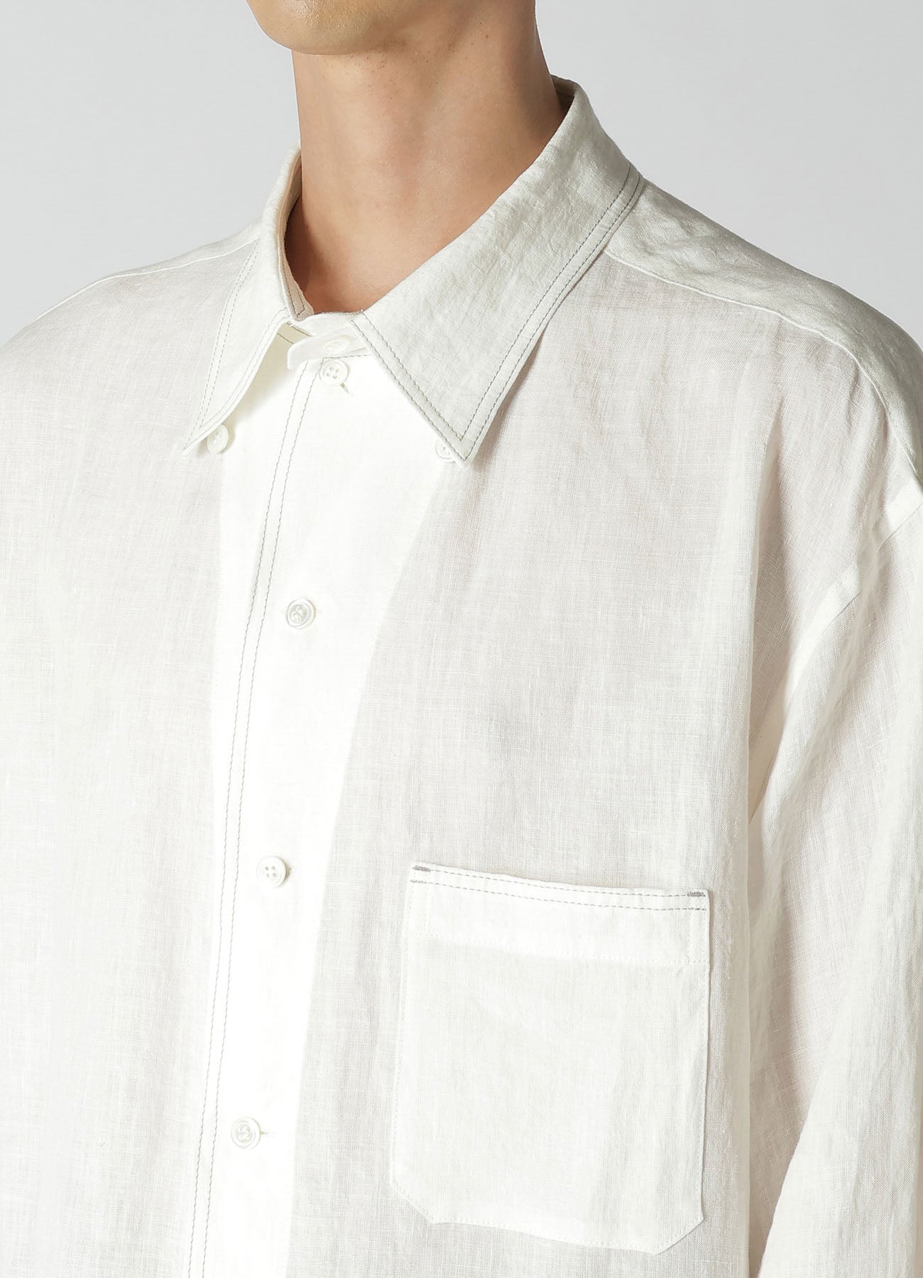 WHITE 60 LINEN LAWN SHIRT WITH DESIGN COLLAR AND COLOR COMBI STITCH