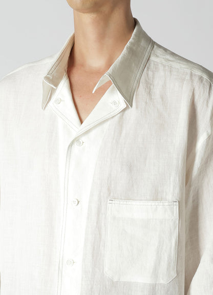 WHITE 60 LINEN LAWN SHIRT WITH DESIGN COLLAR AND COLOR COMBI STITCH