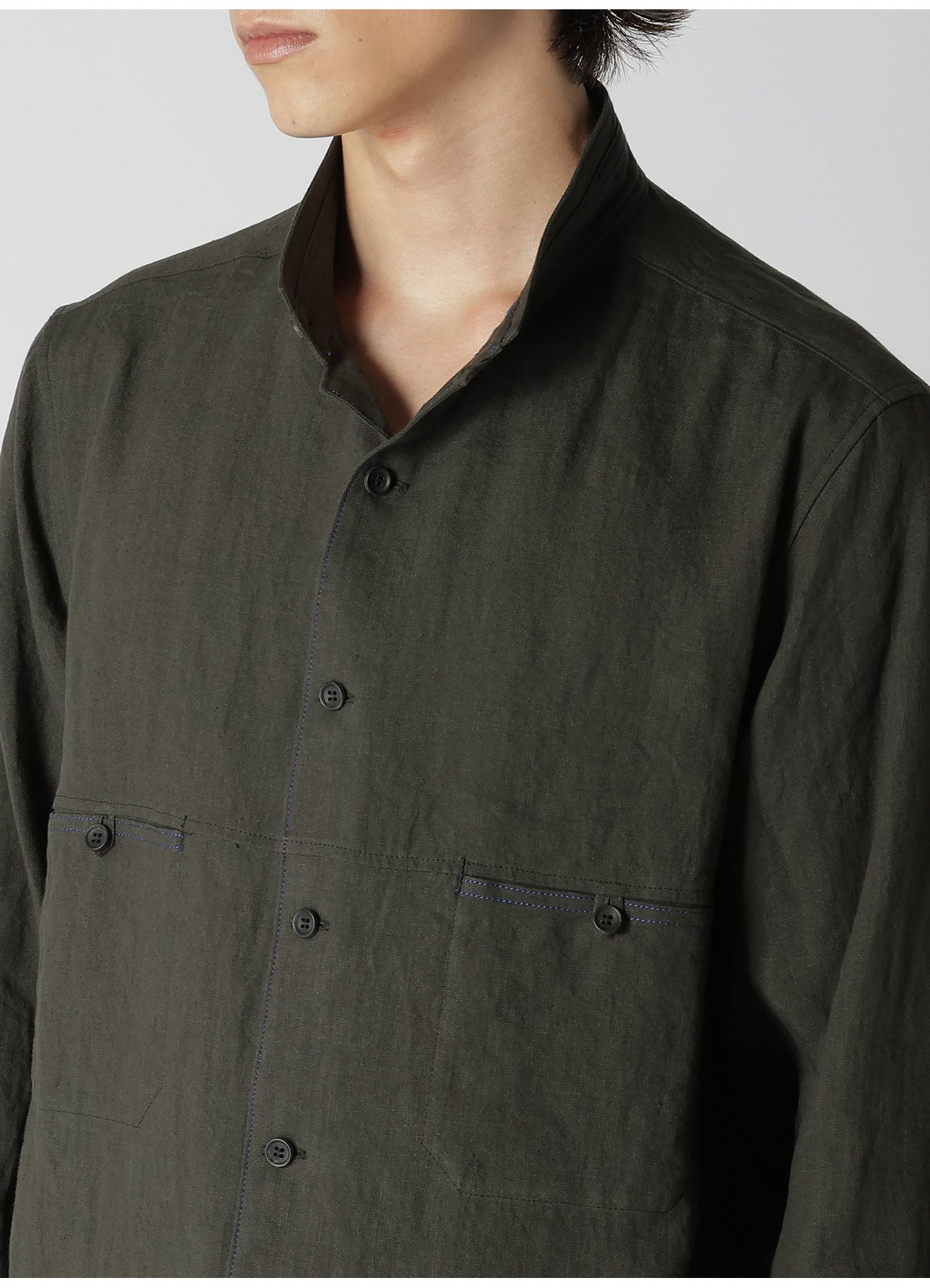 LINEN PAPER BROAD SHIRT WITH STAND COLLAR