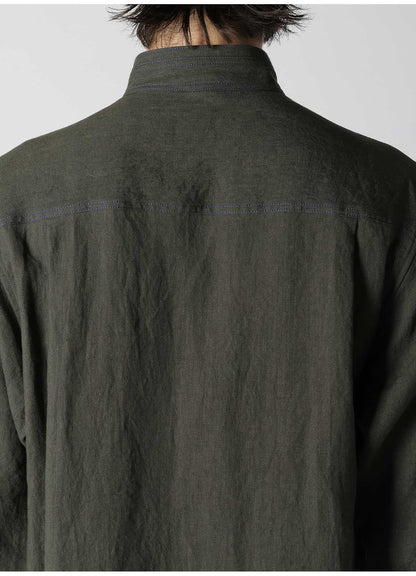 LINEN PAPER BROAD SHIRT WITH STAND COLLAR