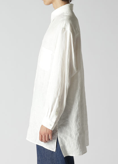 WHITE 60 LINEN LAWN SHIRT WITH ASYMMETRY COLLAR AND COLLOR COMBI DOUBLE STITCH