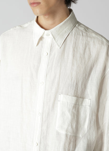 WHITE 60 LINEN LAWN SHIRT WITH ASYMMETRY COLLAR AND COLLOR COMBI DOUBLE STITCH