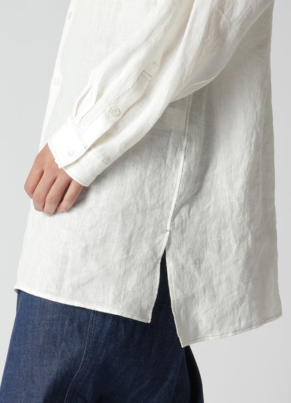 WHITE 60 LINEN LAWN SHIRT WITH ASYMMETRY COLLAR AND COLLOR COMBI DOUBLE STITCH