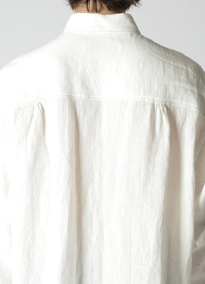 WHITE 60 LINEN LAWN SHIRT WITH ASYMMETRY COLLAR AND COLLOR COMBI DOUBLE STITCH