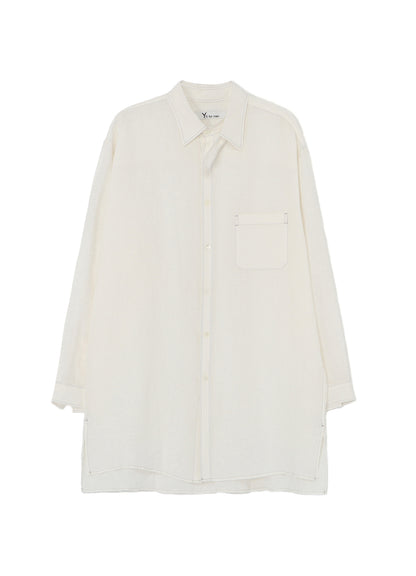 WHITE 60 LINEN LAWN SHIRT WITH ASYMMETRY COLLAR AND COLLOR COMBI DOUBLE STITCH