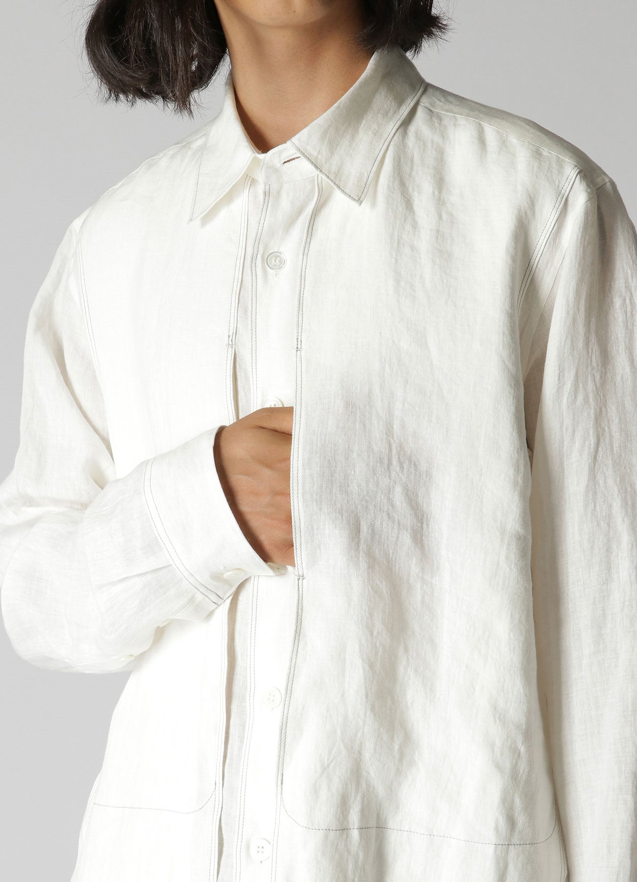 WHITE 60 LINEN LAWN POCKET SHIRT