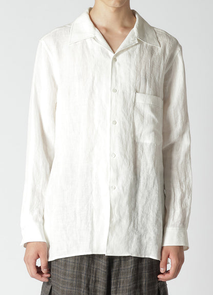 WHITE 60 LINEN LAWN SHIRT WITH OPEN COLLAR AND COLOR COMBI STITCH