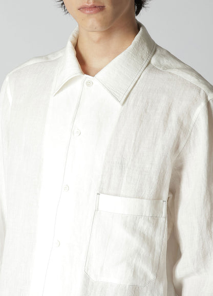 WHITE 60 LINEN LAWN SHIRT WITH OPEN COLLAR AND COLOR COMBI STITCH