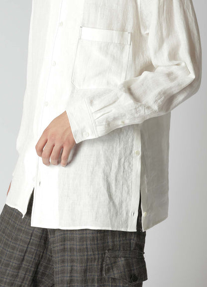 WHITE 60 LINEN LAWN SHIRT WITH OPEN COLLAR AND COLOR COMBI STITCH