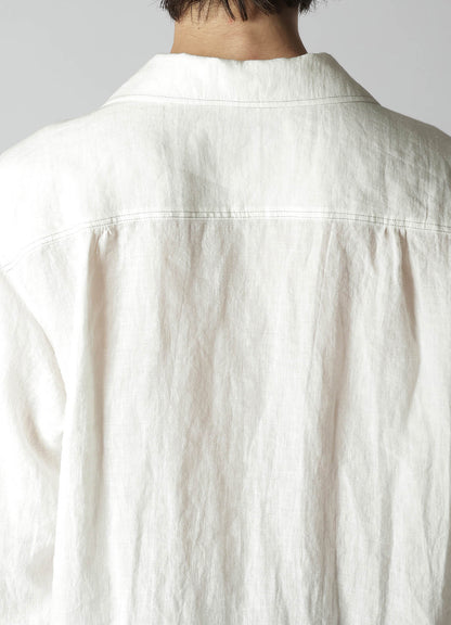 WHITE 60 LINEN LAWN SHIRT WITH OPEN COLLAR AND COLOR COMBI STITCH