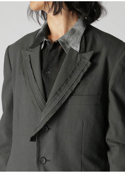 COTTON LINEN POPLIN JACKET WITH DECORATIVE CLOTH